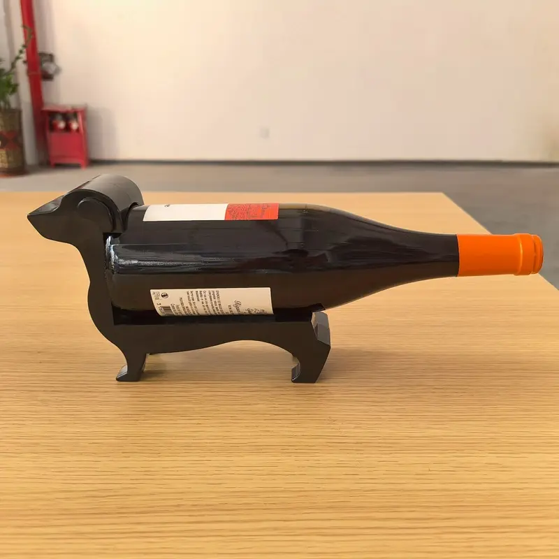 Dachshund Dog Wine Bottle Holder, Sturdy ABS Plastic Dog-Shaped Wine Rack with Stable Base, Elegant Black Home Bar Kitchen Decor, Wine Storage Display, Great Gift for Dachshund Lovers