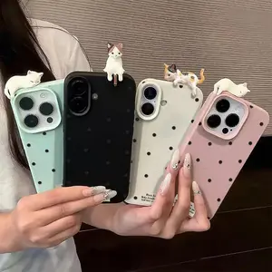 Cute 3D Cat Dot Case For iPhone 17 Air 17 Pro Max Cover iPhone 11 12 13 14 15 16 Pro Max 14 16 Plus Soft Shockproof Cover Funda