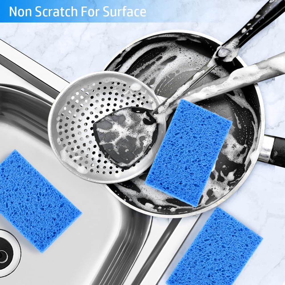 4 count Compressed Kitchen Sponges for Household Use, Zero Scratch Scrub Dish Sponge Kitchen, Dual Sided Multipurpose Cleaning Sponges for Dishes, Kitchenware, Dishwashing Brushes, Save Space