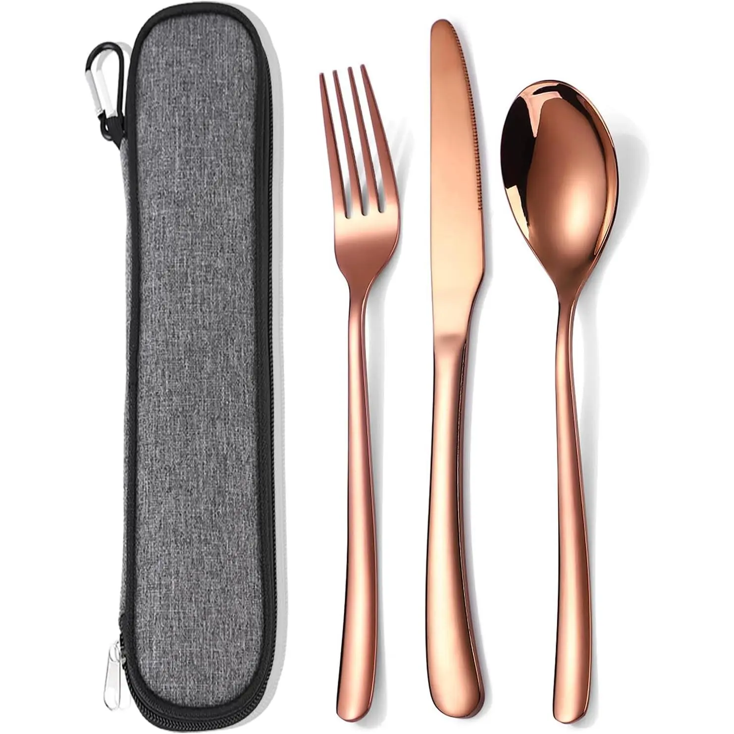 Travel Stainless Steel Cutlery Set for 1,  Flatware Set with Case, Camping Silverware Set for Work,  Fork Spoon Utensil Set 3 count (Rose )