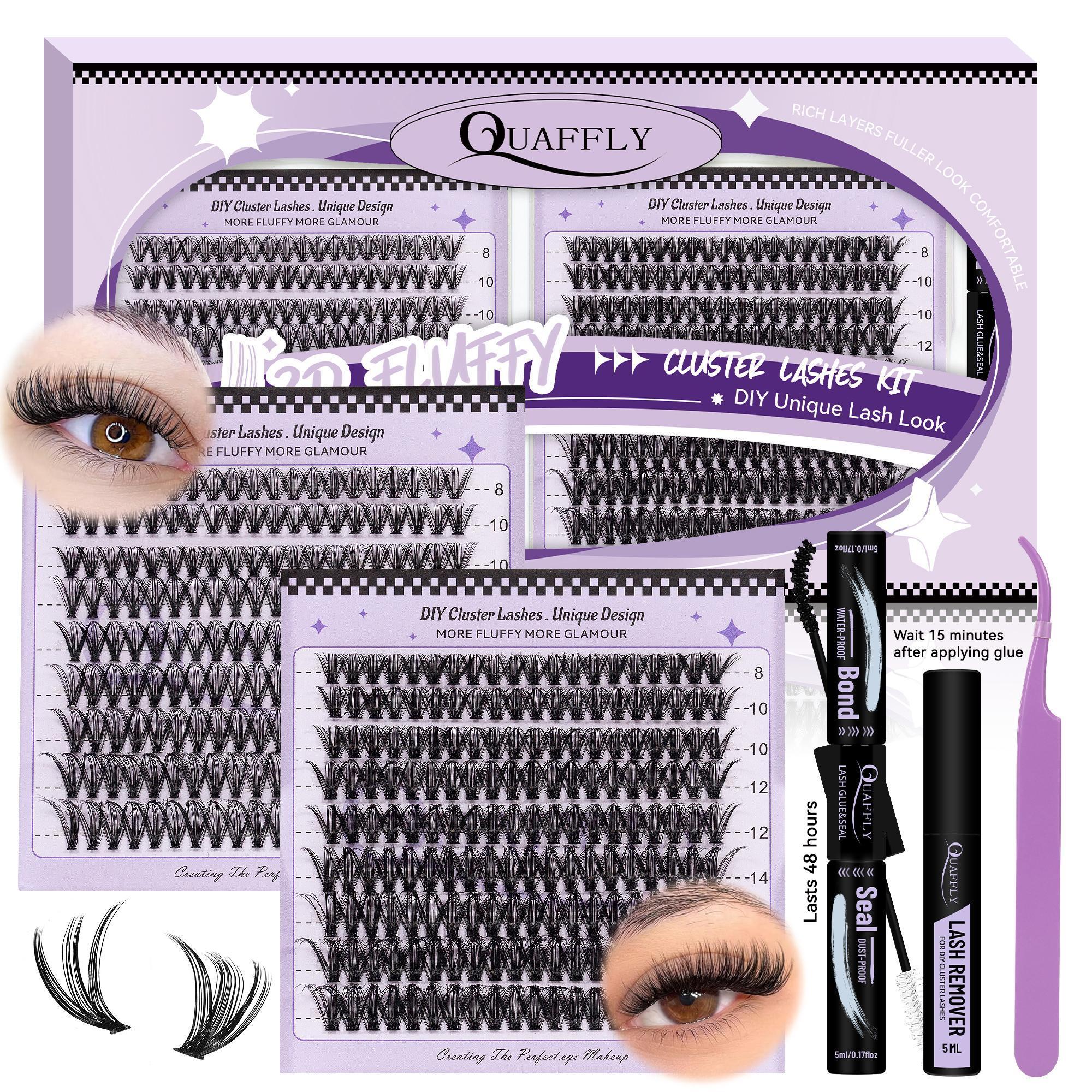 Mixed Length Individual False Eyelashes Kit with Tweezers, Glue & Glue Remover, 360pcs/set Natural Look Eyelashes Kit, Eyelashes Extensions, Cluster Lashes Kit, Eyelash Tools, Lash Clusters, Cosmetic, Eye Makeup Products, DIY Lash Kit