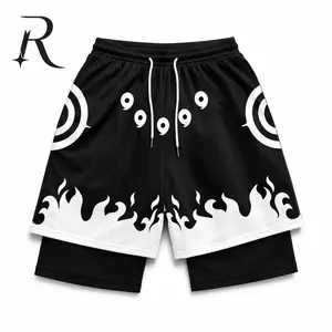 Mens Anime Naruto Shippuden 6 Paths 2 in 1 Quick Dry Bilayer Gym Shorts Athletic Compression Liner Workout Running Streetwear Hip Hop Summer Holiday Gift Graphic Bottoms