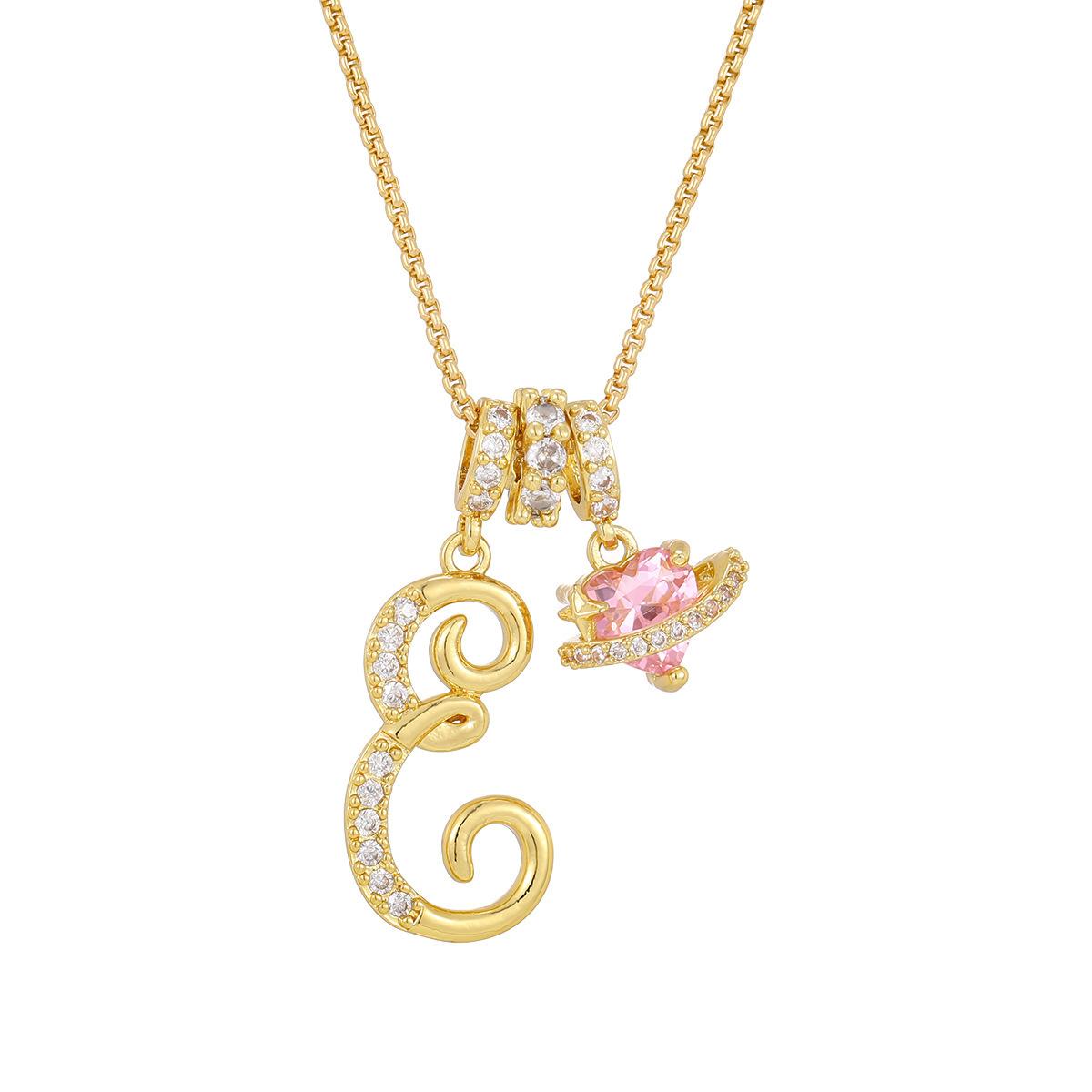 Art Design Letter Necklace Gold 3-Layering Initial A-Z Letter Pendant Necklaces for Women Snake Chain Choker Pink Heart Zircon Adjustable Length Necklace Jewelry For Christmas