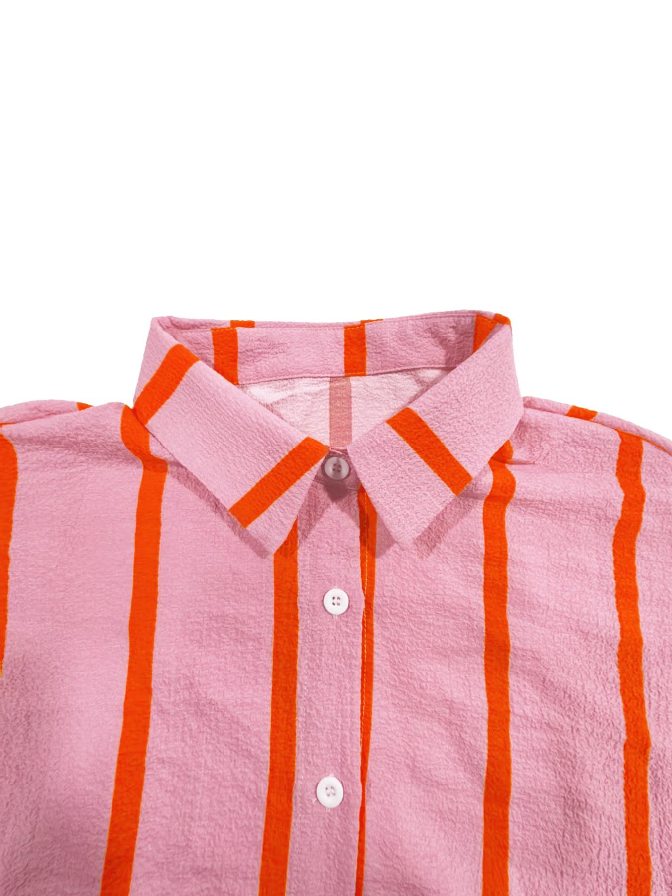 Women's Striped Print Long Sleeve Shirt Blouse, Elegant Casual Fit Button Front Top for Daily Wear, Ladies Clothes for All Seasons
