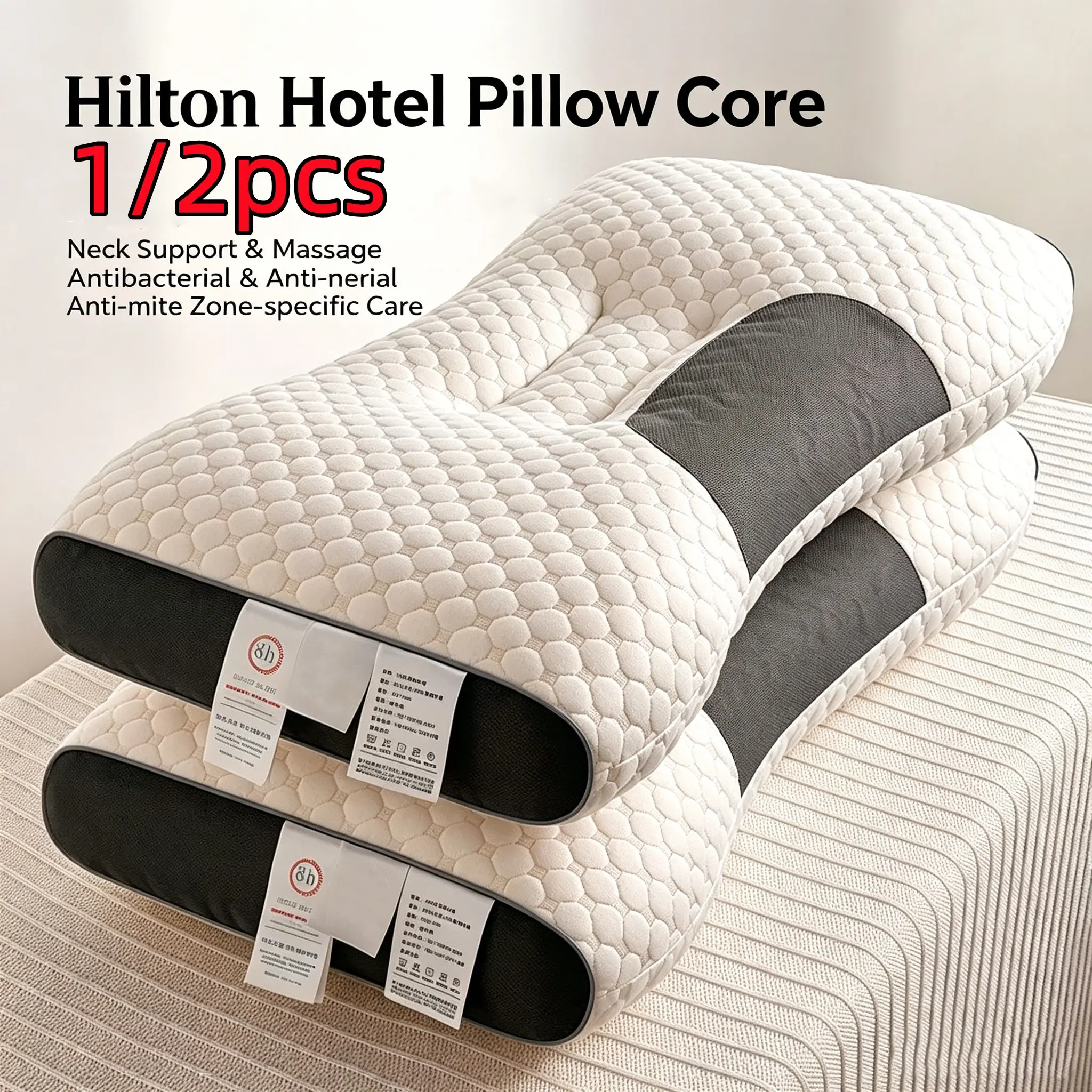 Ergonomic Pillow Set for Deep Sleep, Neck Support for Side and Back Sleepers, Durable Polyester Core, 1/2/4pcs Options