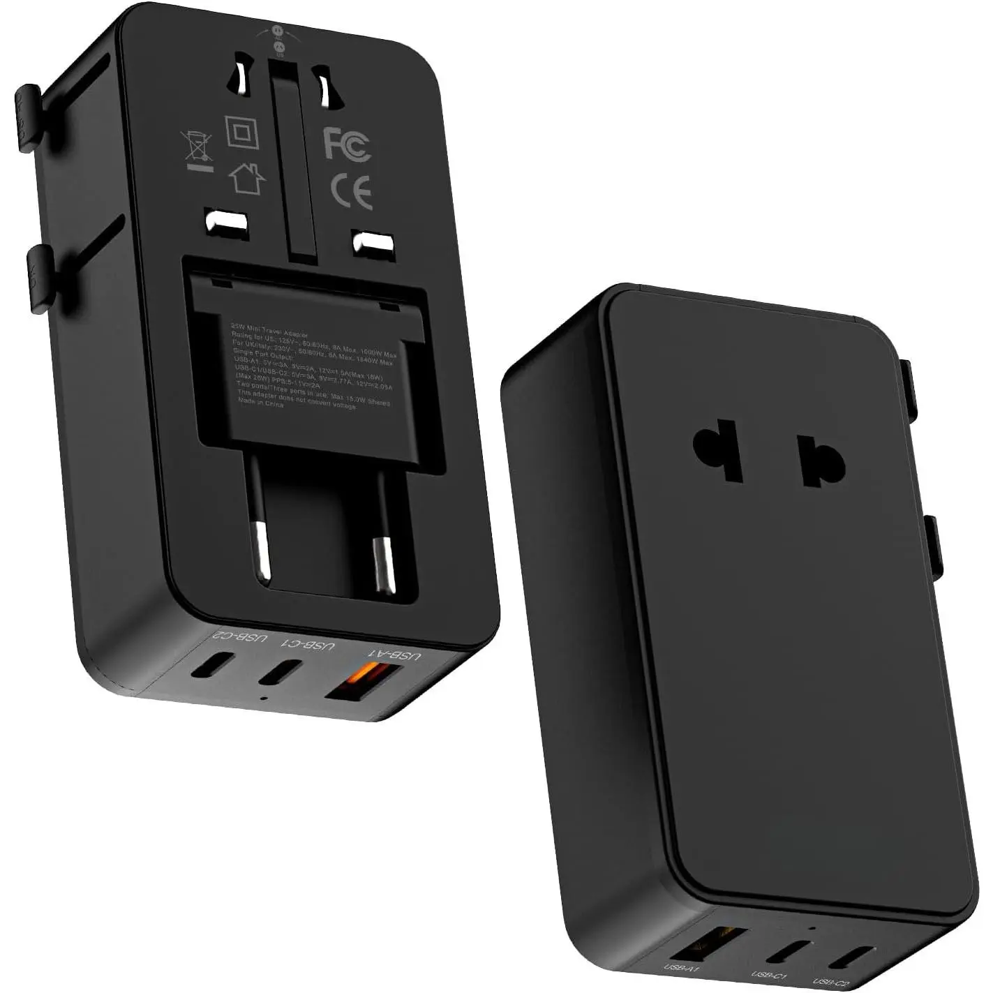 25W  Travel Adapter, Ultra-Slim Mini Adapter with 2 USB-C & 1 USB-A,   for Smartphones, Tablets, and Laptops, Compatible with , UK, EU, AU, Asia,  for Travel