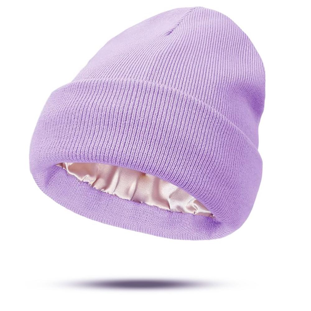 Satin Lined Knit Beanie, Soft Solid Color Winter Hat for Hair Protection, Keeps Hair Smooth & Warm, Stylish Unisex Beanie for Daily Wear, Perfect Christmas Gift