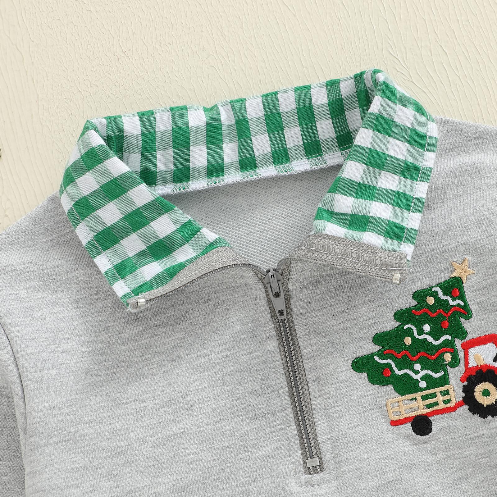 Baby Boy Christmas Sweatshirt Gingerbread Man Embroidery Long Sleeve Lapel Zip Front Pullover Tops 6M-4Y