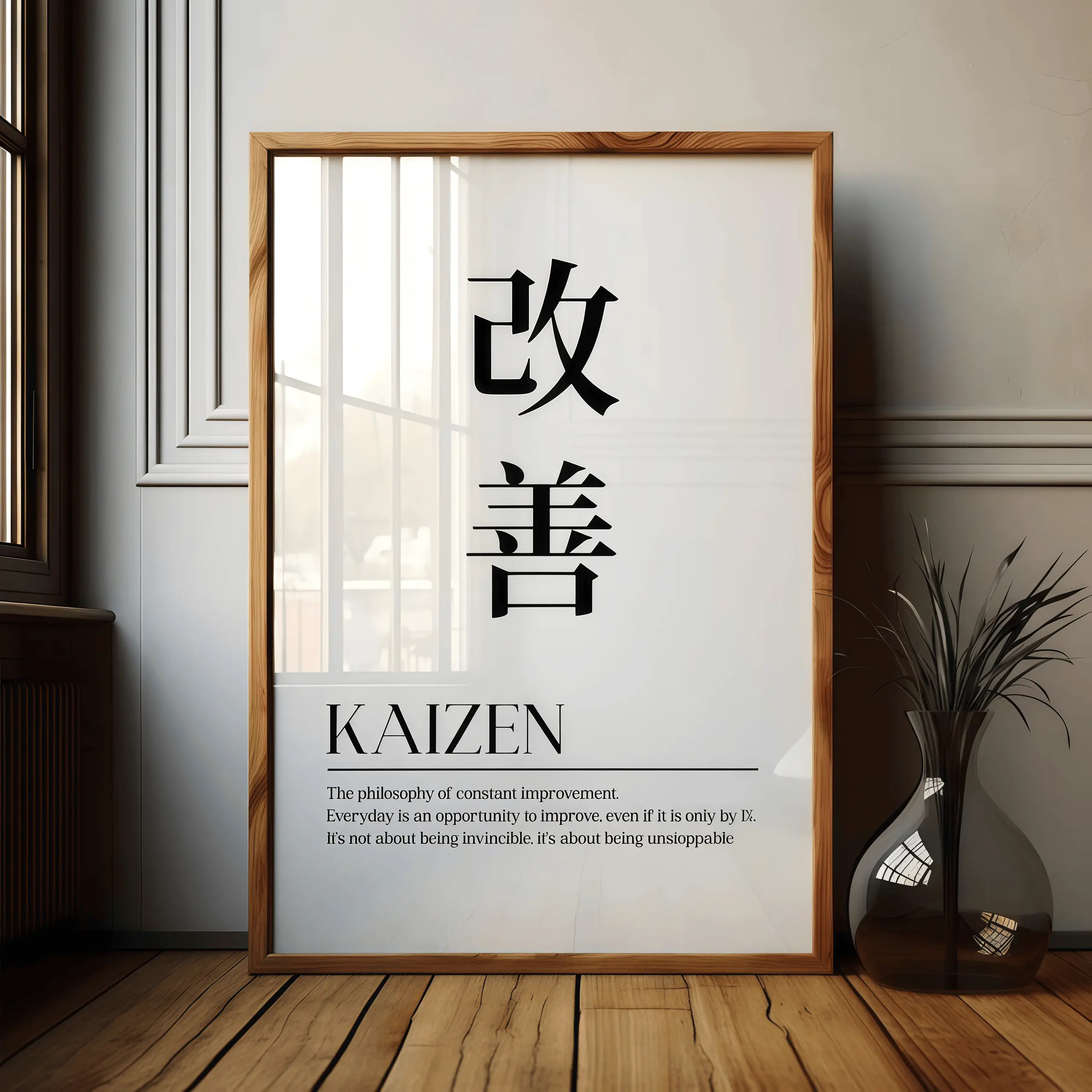 Kaizen Poster, Kaizen Minimalist Japanese Wall Art Quote Print Painting, Kaizen Japanese Quote Poster, Minimalist Inspirational Wall Art, Japanese Aesthetic Decor, Motivational Quote Artwork, Modern Office Wall Decor, Productivity Mindset Poster, canvas