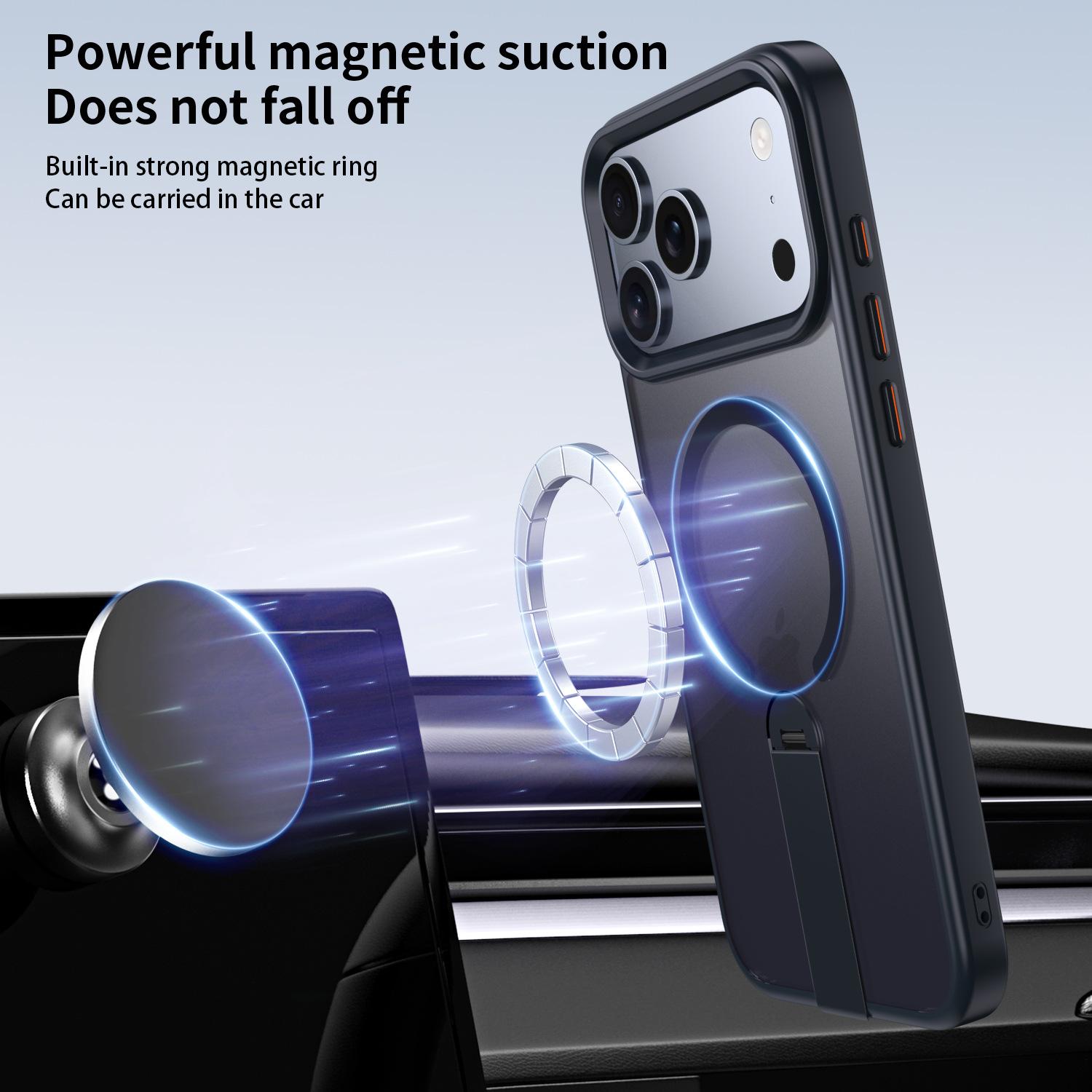 For iPhone 17 Pro Max phone case with hidden stand and magnetic wireless charging, for iPhone 16/15 protective cover