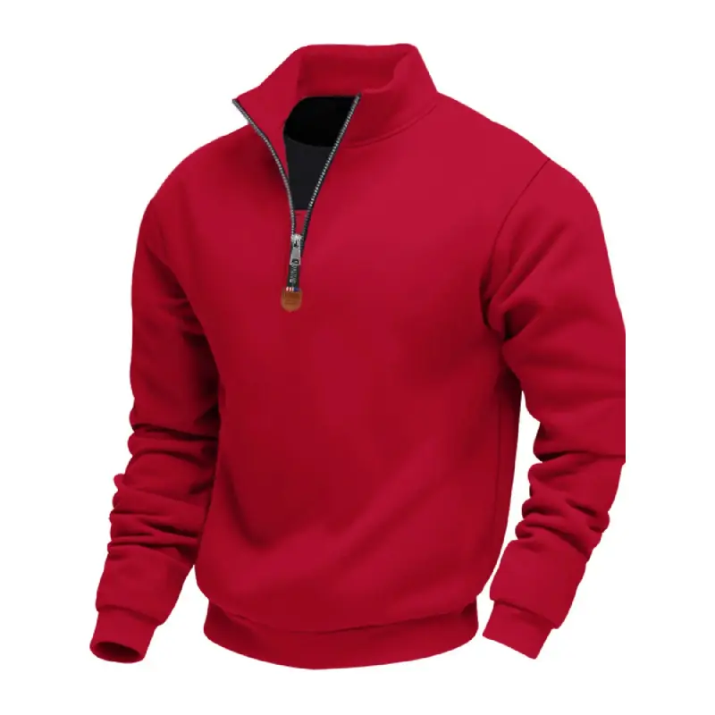 Men's Fitted Cut Half-Zip Sweatshirt, Solid Color Pullover for Male Casual Wear, Warm Long Sleeve for Fall and Winter, Half-Zip Front, Machine Wash Ok, One-Piece