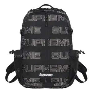 Supreme FW21 Letter-Print Waterproof Nylon Backpack – Unisex Hiking & School Bag with Multiple Compartments, Available in Multiple Colors