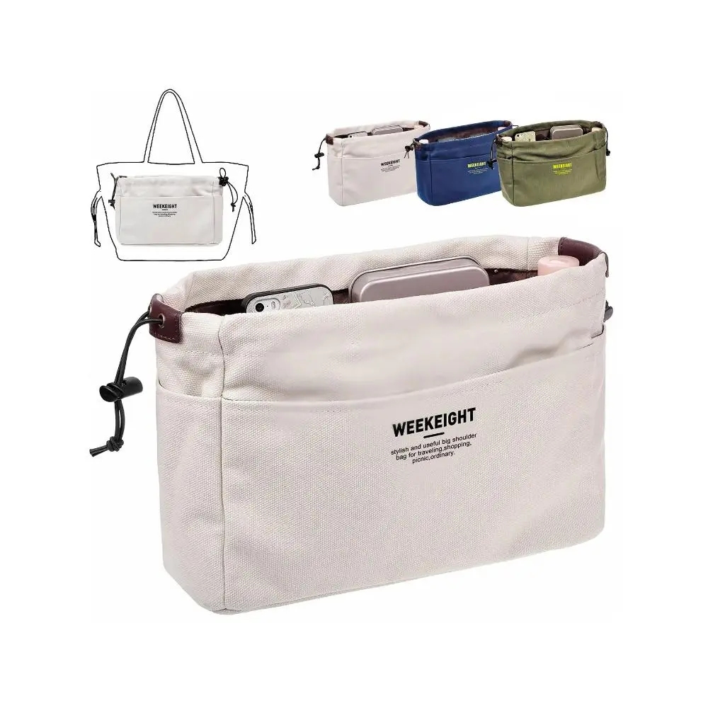 Lightweight Canvas Drawstring Organizer Bag, Large Capacity Travel Storage Bag for Cosmetics, Electronics & Accessories, Casual Style Storage Bag, Travel Organization Pouch, Travel Organizer Bags, Travel Pouches, Travel Essentials Carryall