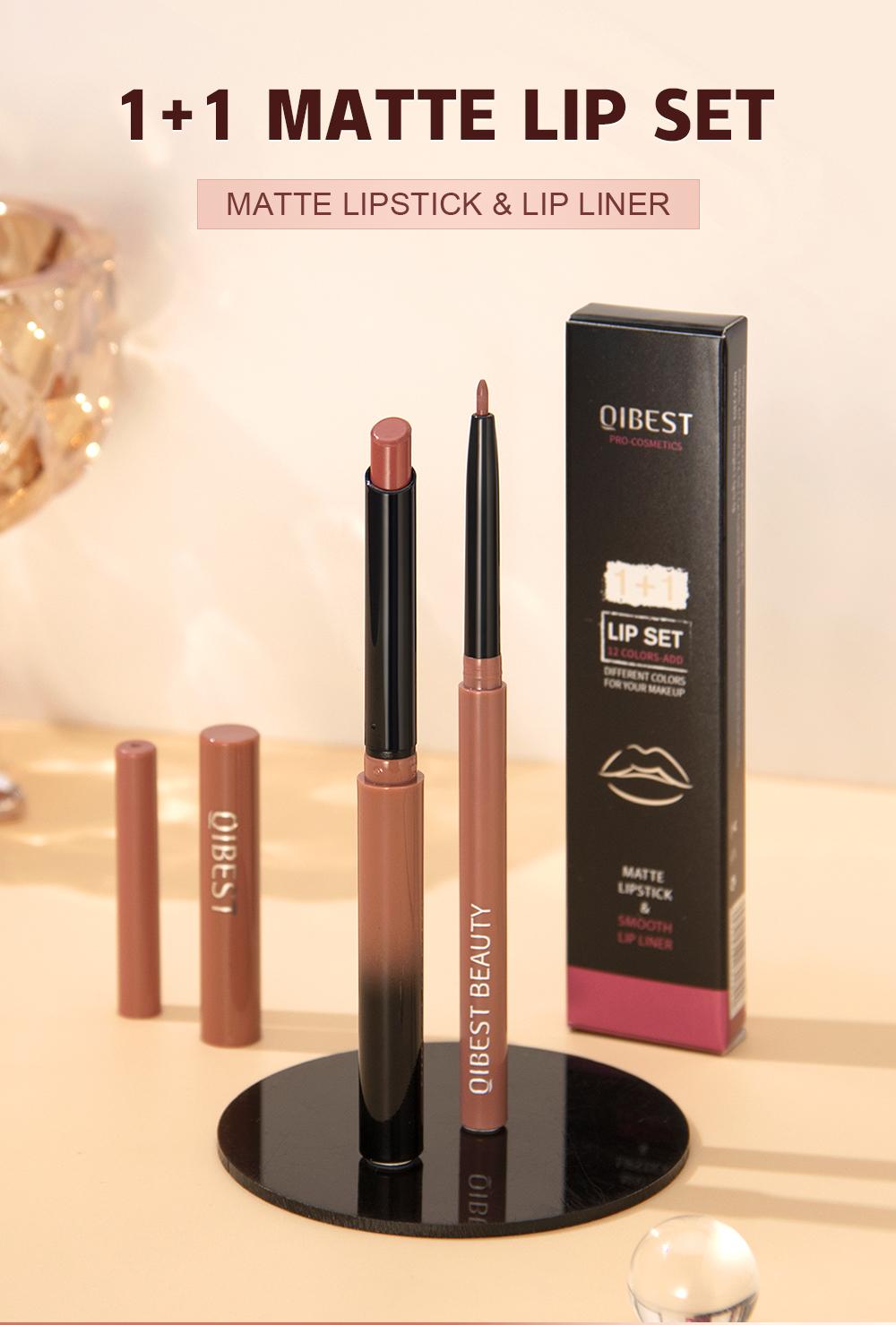 Matte Lipstick + Lip Liner Set, Long-Lasting Natural Nude Color, Non-Fading Lip Makeup Kit, Complete Solution for Lip Beauty