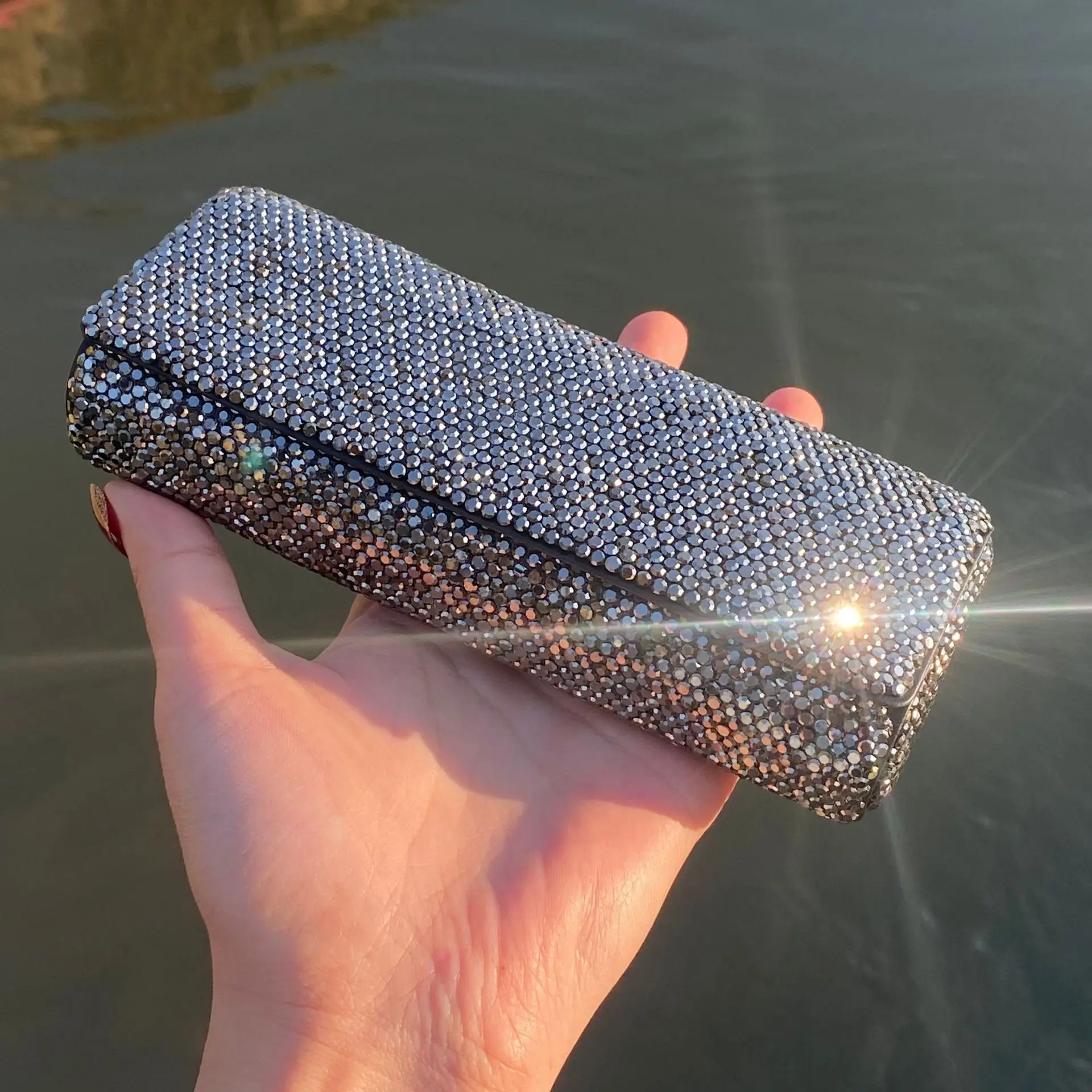 Luxury Rhinestone Decor Eyeglasses Case, Multi-Functional Storage Box for Myopia & Sunglasses