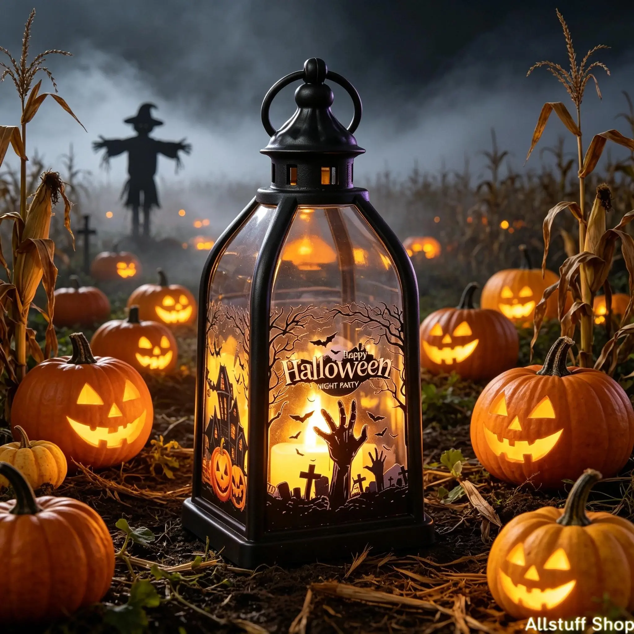 Halloween Vintage 4-Sided Pumpkin Wind Lantern Decor, Safe Flameless LED Candle Light Inside, Flickering Warm Lamp Create Spooky Carnival Vibe, Weighted Anti-Tip Base Not Tumble On Tabletops, Waterproof Wear Resistant Frame No Easy Crack & Fade, Retro Cla