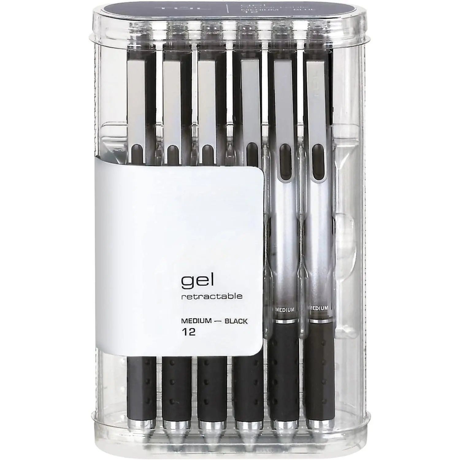 Gel Pens, Retractable, Medium Point, 0.7 mm, Gray Barrel, Black Ink, Pack Of 12
