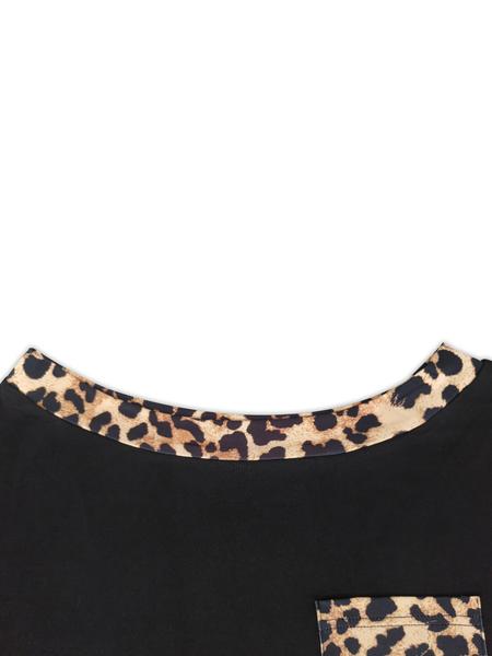 A 2-piece set of women's fashionable slanted shoulder collar leopard print long sleeved shirt and lace up pants, suitable for daily versatile occasions and home sports wear