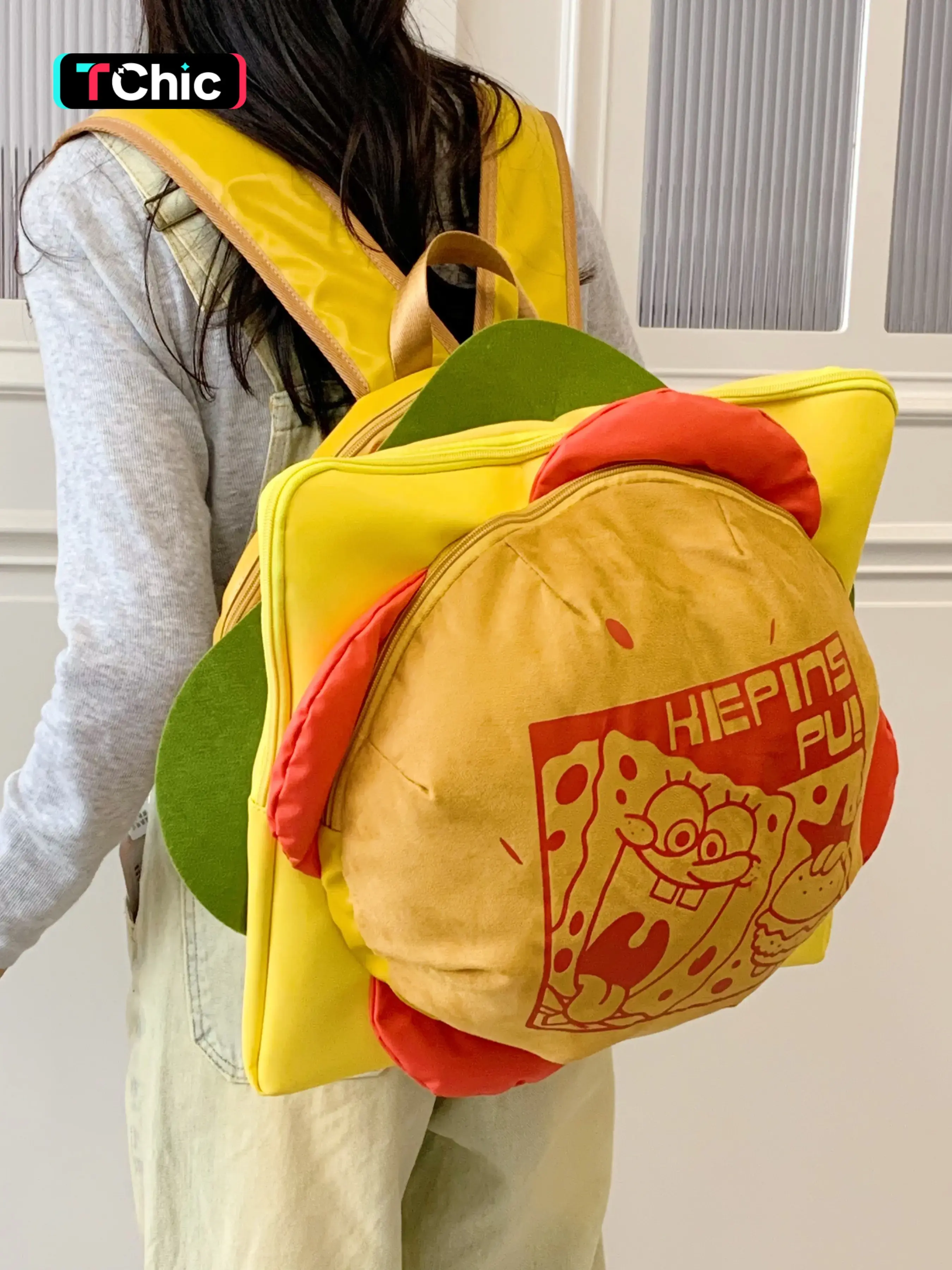 New Cute Fashion Burger Backpack, Large Capacity Cartoon Dual-Shoulder Bag, Daily Student School Commute Backpack, Cheese Crab Bun Bookbag