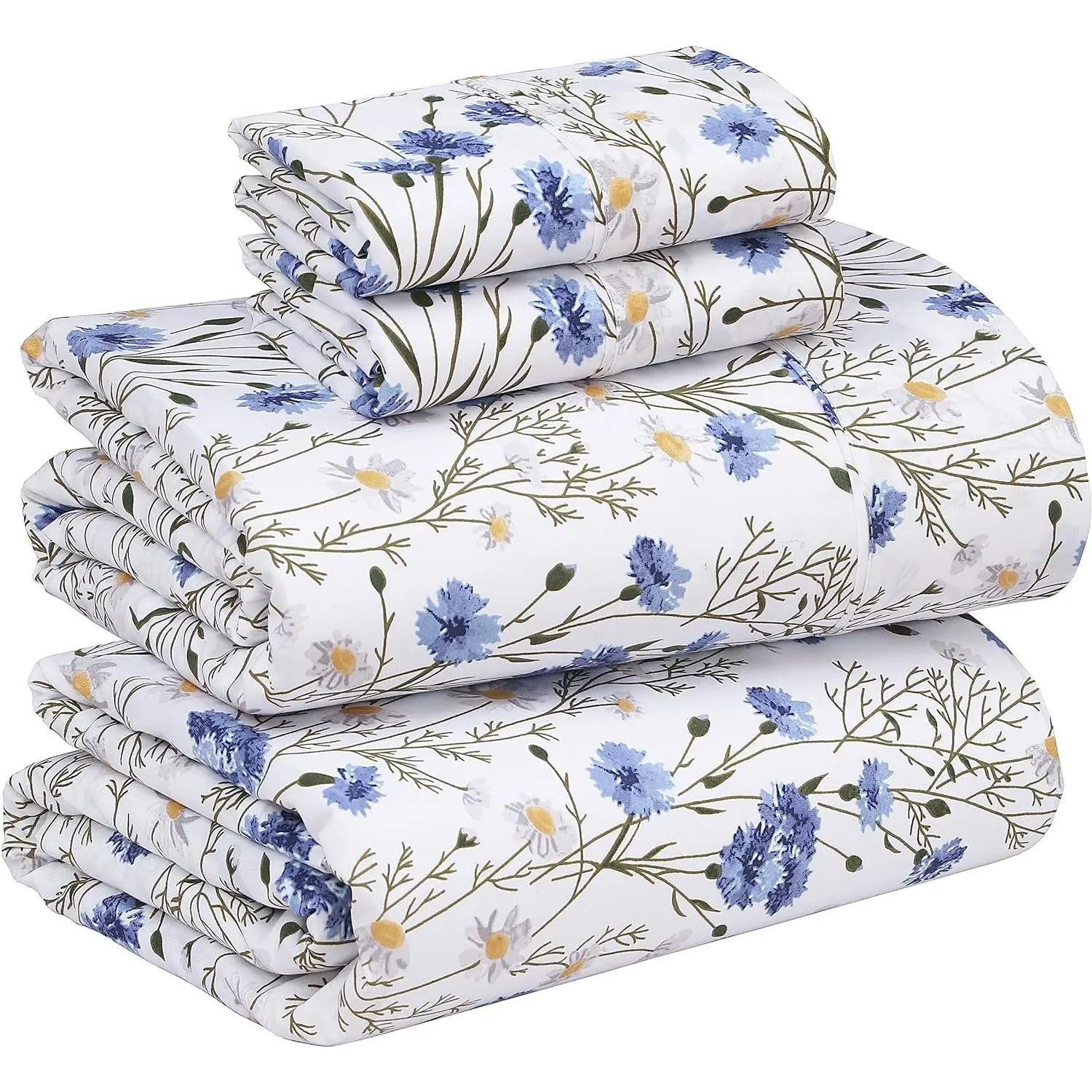 100% Cotton Percale Sheets Queen Size, Sweet Pea | Crisp Cooling, Deep Pocket 16", Soft Breathable & Durable, Hotel-Style 4 Piece Set
