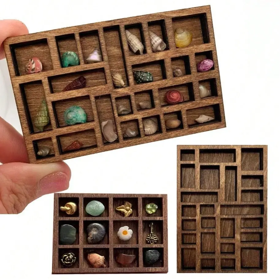 1pc Model Storage Box, Miniature Storage Box, Wooden Jewelry Stand, Mineral Specimen Display Box, Micro Scene Display Box, Mini Wooden Storage Box