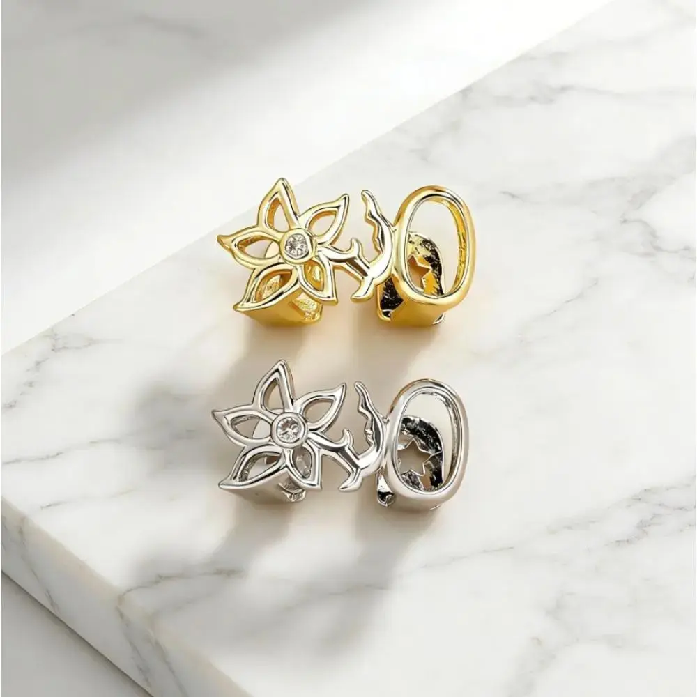 Gold Plated Cutout Flower Grillz for Women, 2-Piece Aesthetic Dental Accessory with CZ Accent for Hip-Hop Looks