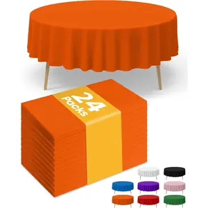 Orange Plastic Table Cloth - 24 Pack 84" Round Disposable Tablecloths for Round Tables,  Table Cover for Holiday Parties & Gatherings