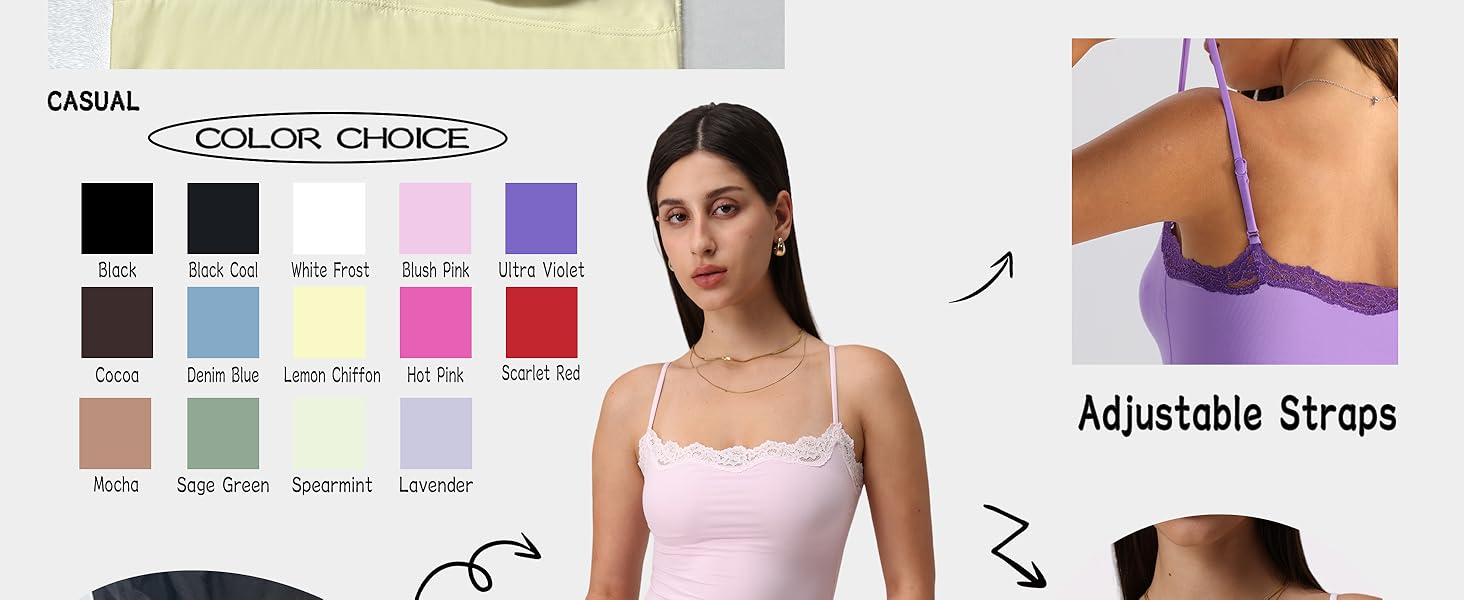 Padded Lace Cami Top Double Lined Sexy Tank Top Spaghetti Strap Club Party Shirt