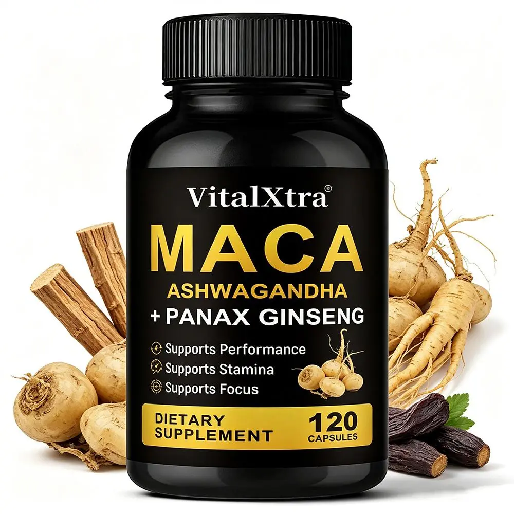 Maca Health Supplement - Contains Ashwagandha and Korean Ginseng to support energy, stamina, and focus. 120 Capsules