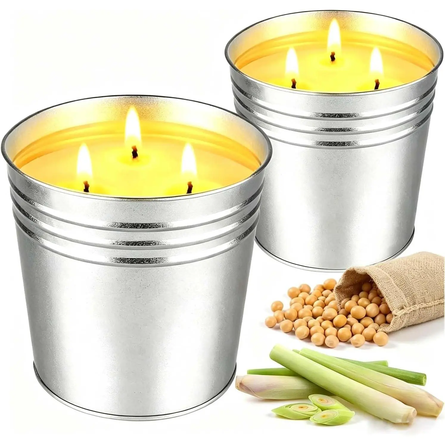 Citronella Candles Outdoor, 2 Pack 17 oz Large 3-Wick Lemongrass Scented Candles, Up to 180 Hours Burn Time, Suitable for Patio Garden Yard Balcony Camping