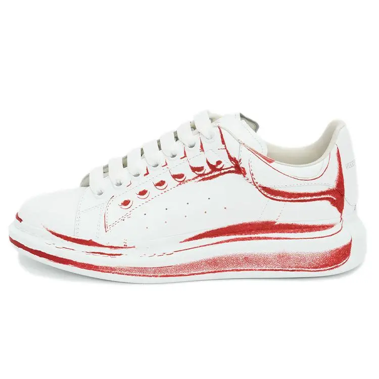 Alexander McQueen Oversized Leather Sneakers for Men – Minimalist Low-Top Red and White Verifiable, with credentials and supporting global authentication