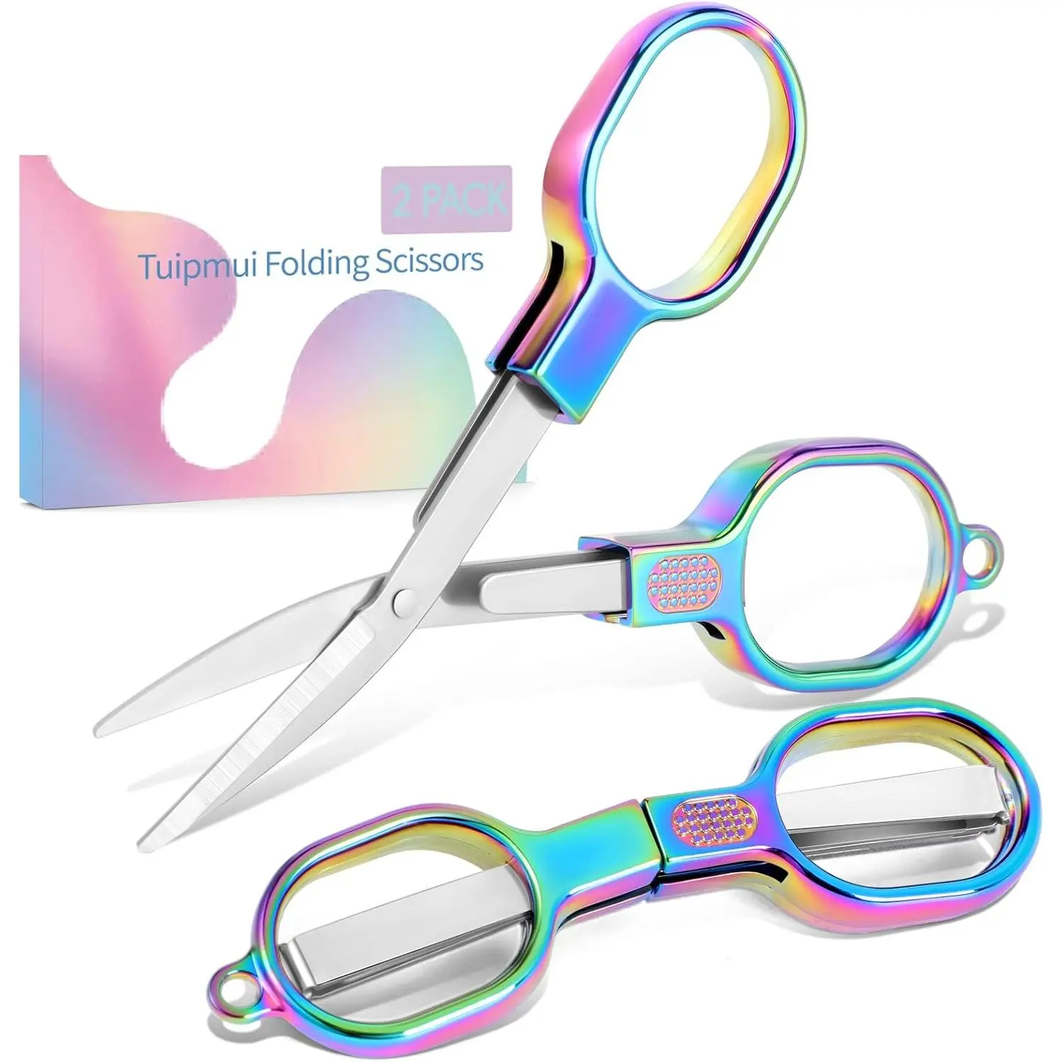 Mini Travel Folding Scissors, 2 PCS TSA-Compliant Portable Badge Scissors, Safety Stainless Steel Small Foldable Pocket Scissor for Nurse Accessories, Outdoor, Sewing, Craft, Fishing, School, Office