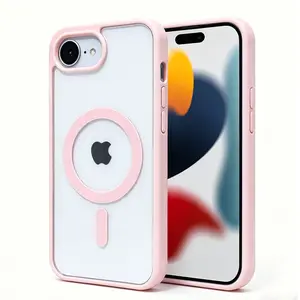 Luxury Transparent Pink Anti Drop Magnetic Phone Case for iPhone 16E 17E