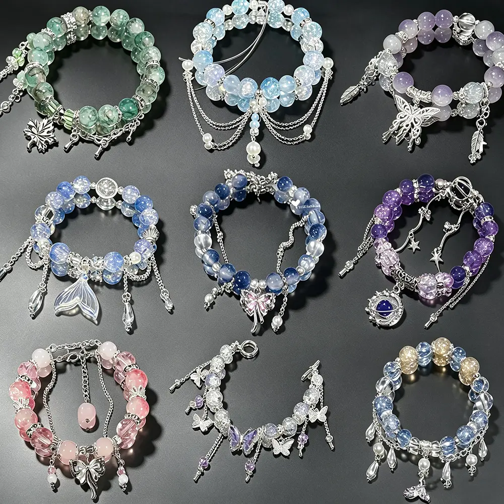 9pcs Colorful Beaded Charm Bracelets Aesthetic Y2K Butterfly Star Mermaid Wrist Jewelry Cute Fashion Bracelet Gift For Women