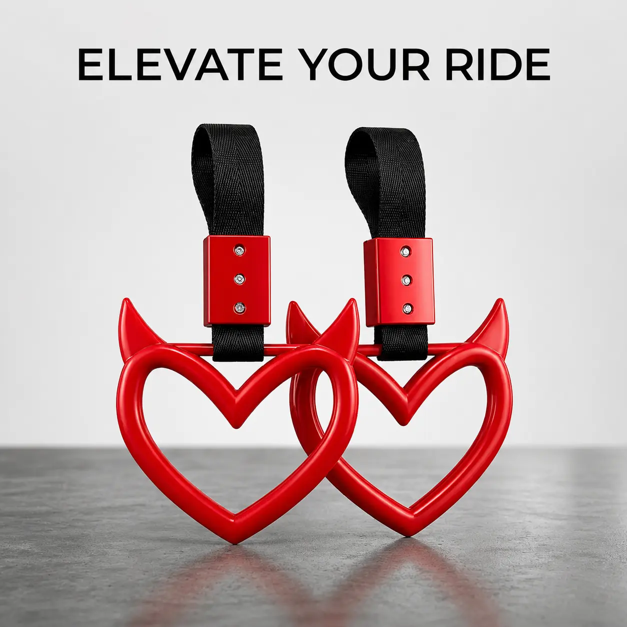 2 Pack Devil Heart Car Decorations, JDM Style Drift Charm with Nylon Strap for Interior Grab Handle & Exterior Bumper Ring, Cars Accessories