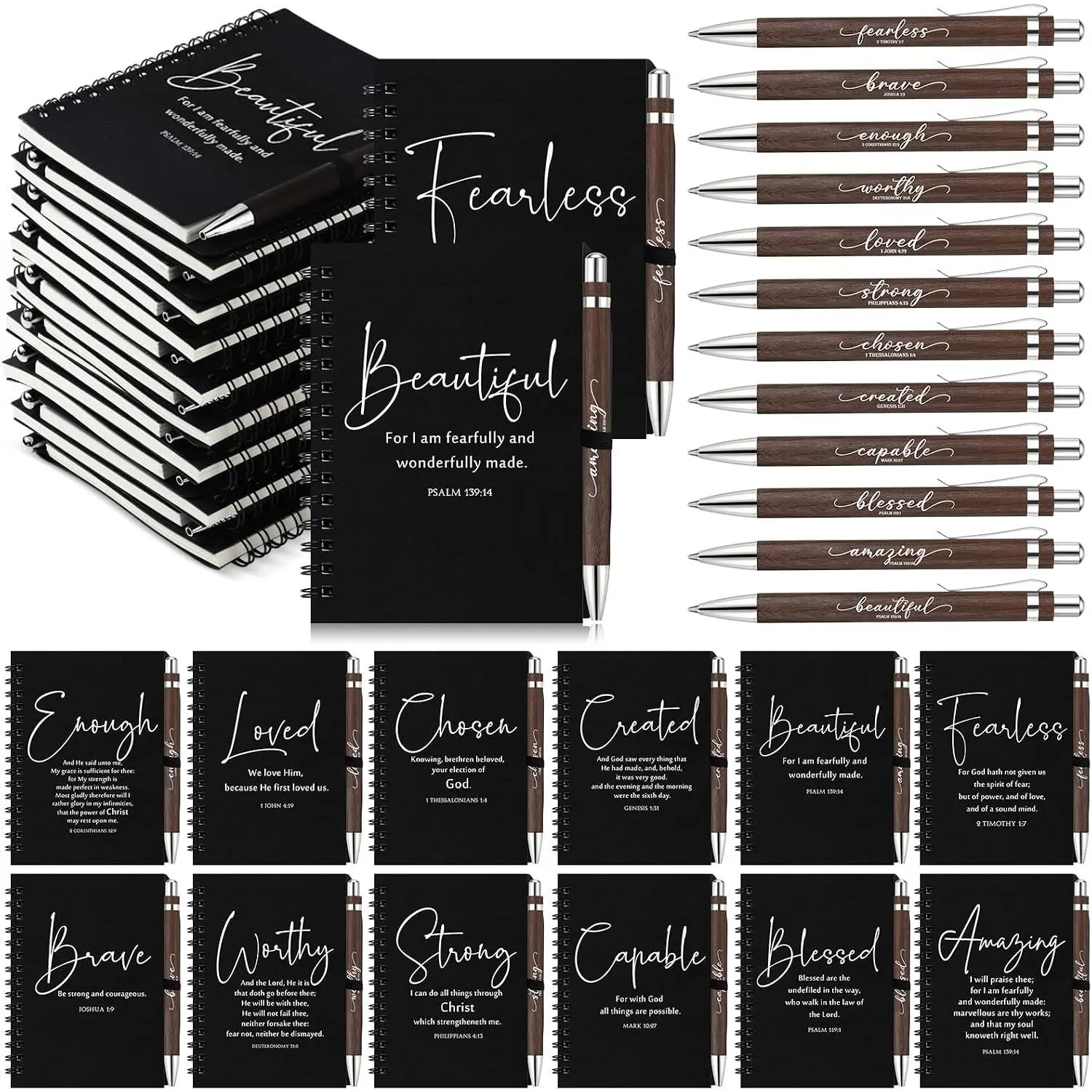 24 Sets Christian Gifts Bulk VBS  Verse Spiral Notebook,Black |  Verse Spiral Notebooks Journals with  Pens for Sunday School Teacher, Grandparents Day Pastor Clergy Appreciation