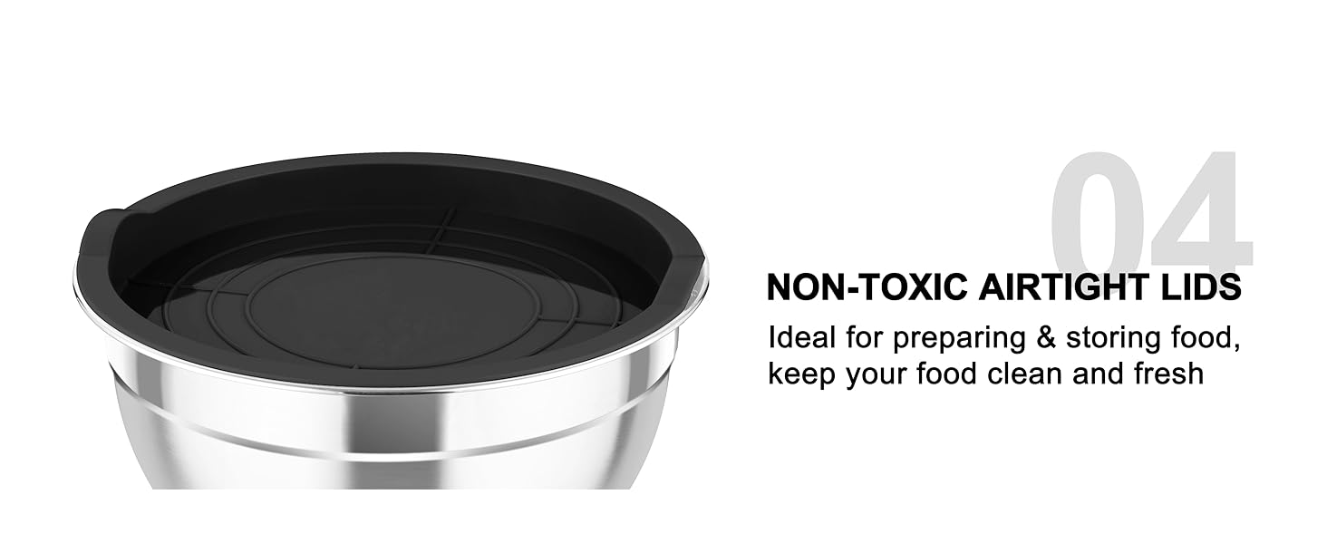 Mixing Bowls with Airtight Lids, 5PCS Stainless Steel Metal Salad Bowl with 3 Grater Attachments, for Cooking, Prepping, Serving, Healthy & Easy Clean - 0.7/1/1.5/2.6/4.6QT, Khaki