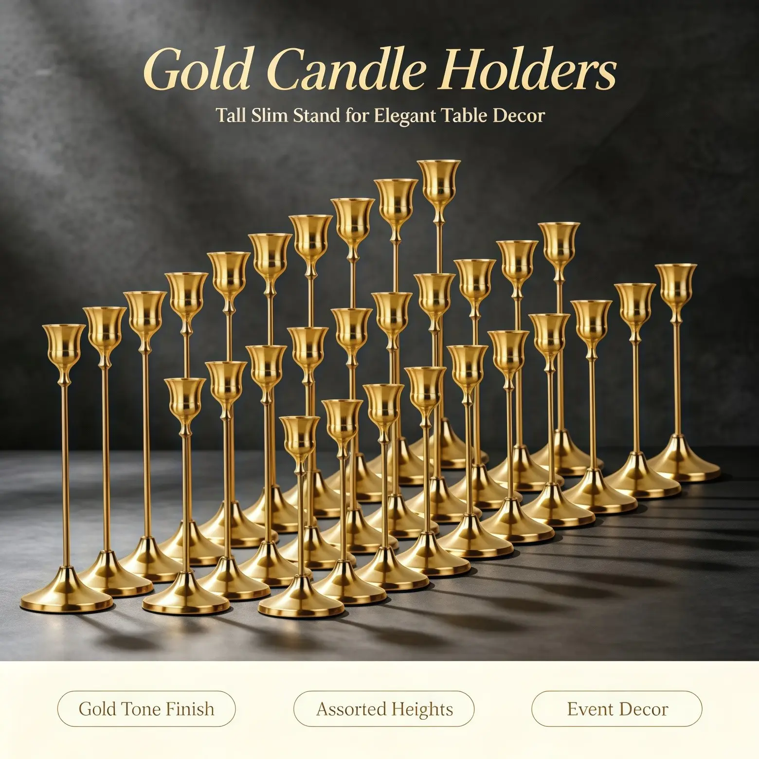 3/6/12/30Pcs Brass Gold Taper Candle Holders Set, Vintage Decorative Home Decor Candlesticks, Metal Candle Stands, Festive Table & Fireplace Centerpieces