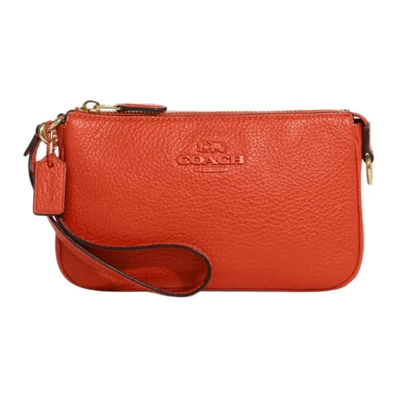 Coach Nolita Pebbled Leather Top-Zip Crossbody Handbag for Women in Mango Red