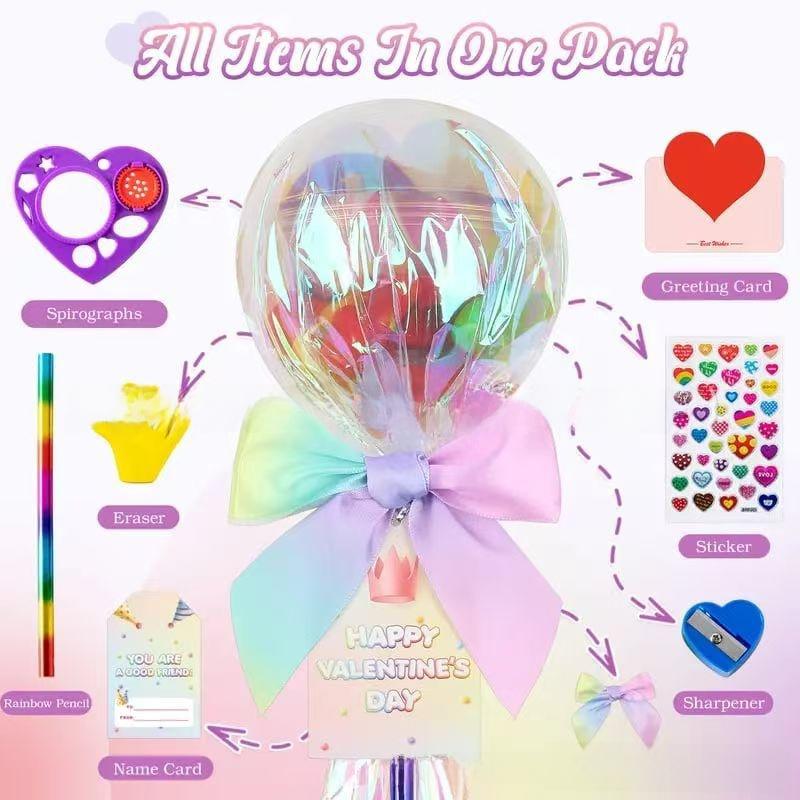 Party 24-Pack Giant Lollipop Valentine's Day Set with Rainbow Pencils & Candy Lollipop-Shaped Containers for School Parties & Classroom Gifts Perfect for Boys and Girls Christmas Stationery Kids Halloween Sticker Eraser Stamper Heart Card