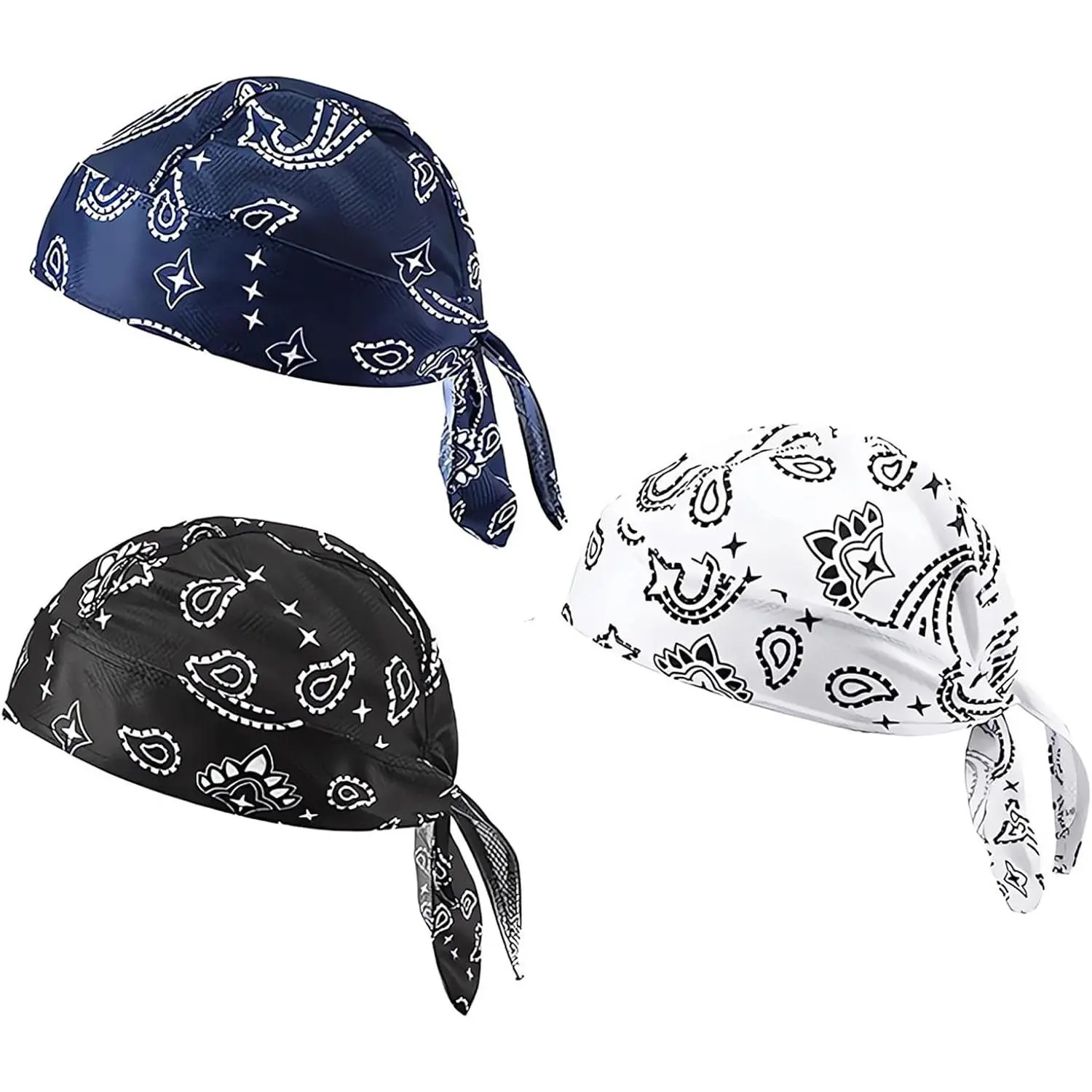 3 Pcs DOO Rags Dew Rag Skull Cap Pirate Hat Cooling Head Wrap Bandana Helmet Liner for Men Cycling Motorcycle