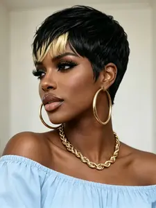 pixie cut wig human hair wig short straight pixie cut wig black 1b613 color wig for women daily party cosplay use human hair wig pixie wig