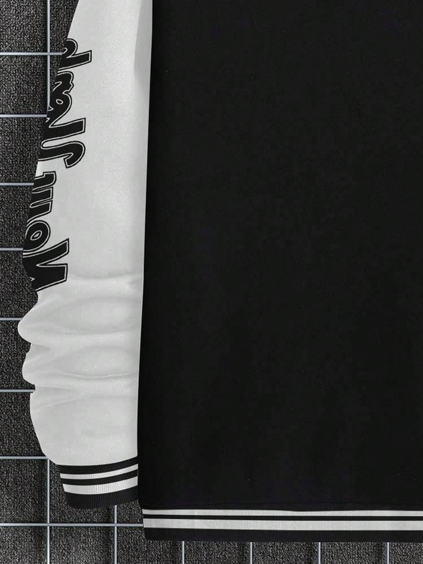 Men's Colorblock & Letter Print Button Front Pocket Varsity Jacket, Regular Fit Casual Drop Shoulder Mock Neck Outerwear for Fall & Winter, Men's Clothes for Daily Wear, Casual Athletic Jacket