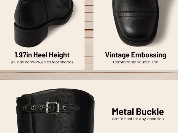 Athlefit Women's Knee High Boots Wide Calf Buckle Riding Boots Square Toe Lace Up Chunky Low Heel Booties Girl Footwear