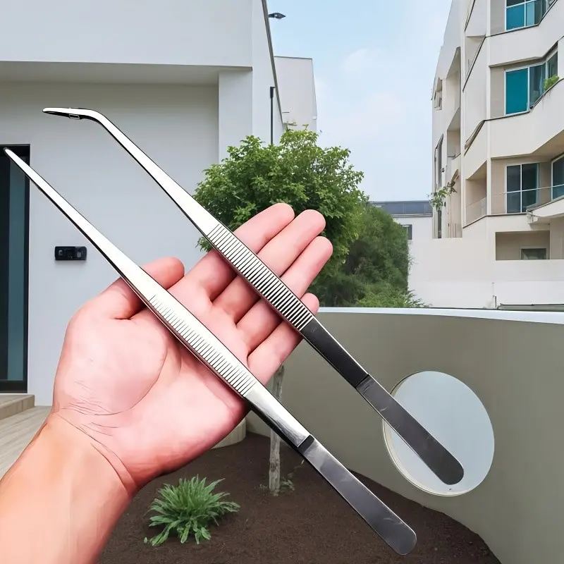 Two-Pack Heavy-Duty Aquarium Tweezers, Straight and Bent Tips, Stainless Steel Reptile Feeder, Garden Fish Tank Accessories