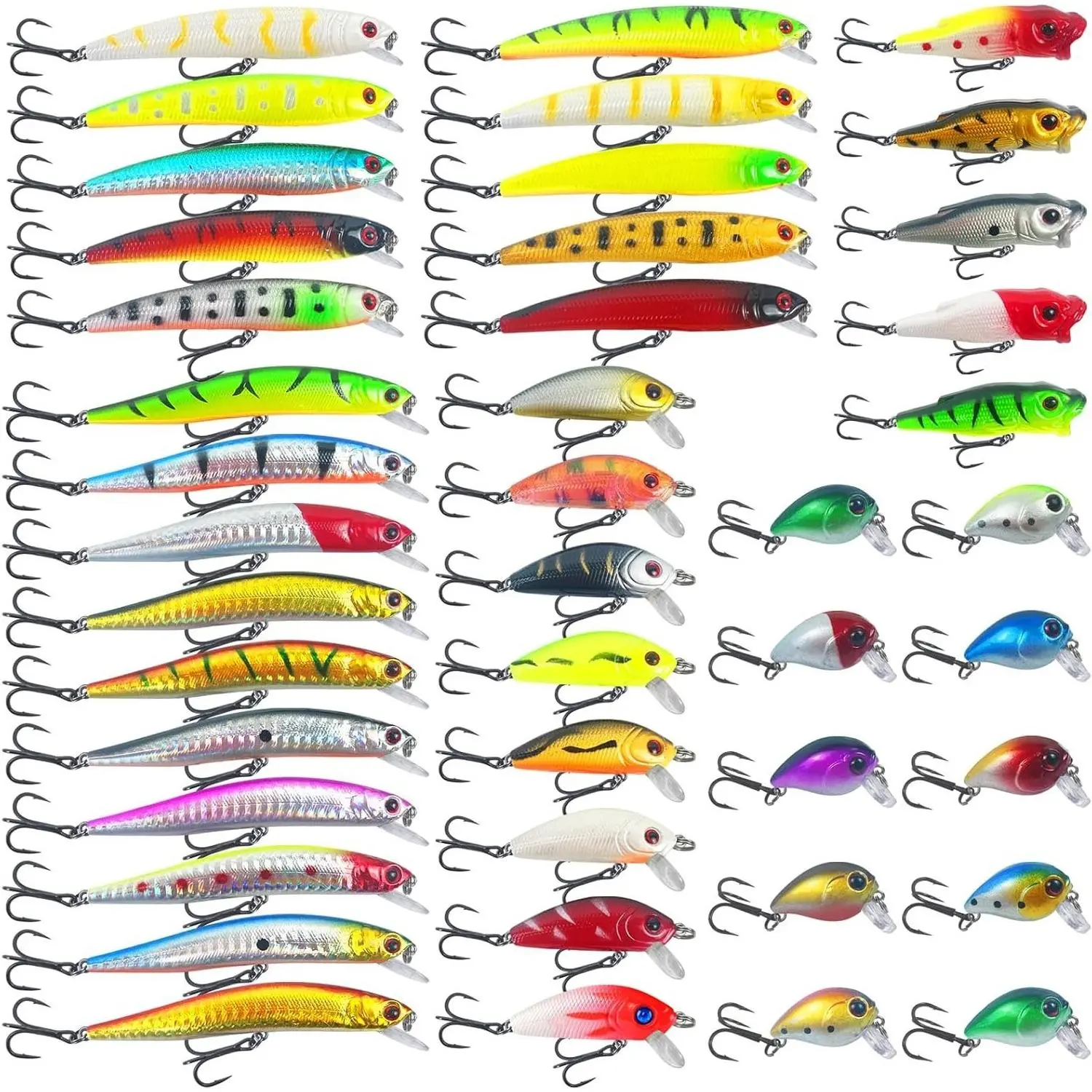 43Pcs Fishing Lures Kit - Minnow Popper Crankbaits for Bass Walleye Salmon Freshwater SaltwaterGift