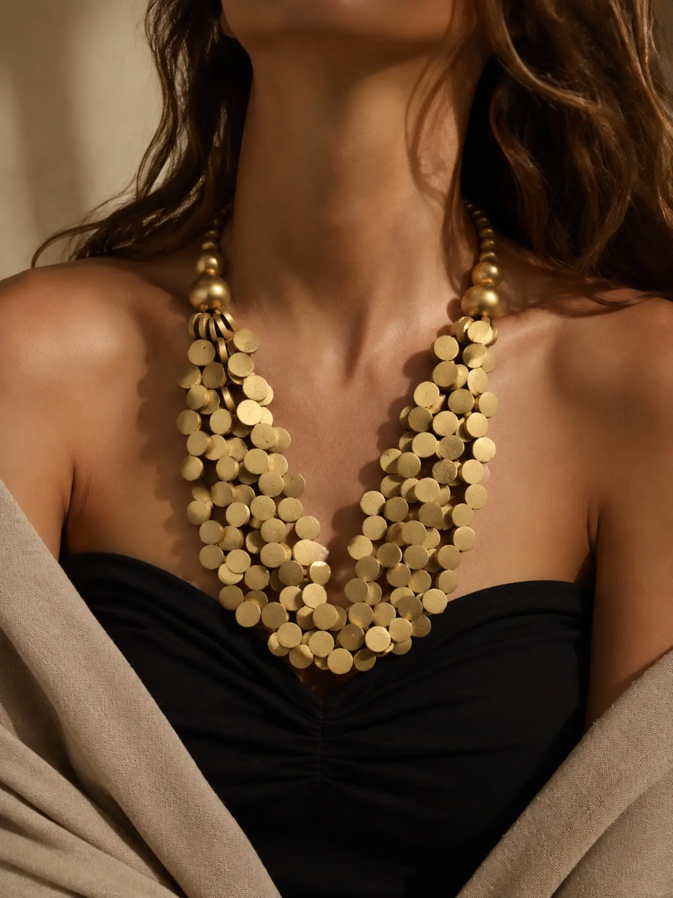 2026 New  Wooden Disc Beaded Bib Necklace, Multi-Color Layered Statement Jewelry, Bold Bohemian Fashion Necklace for Daily & Party Wear, Fashionable Jewelry Accessories