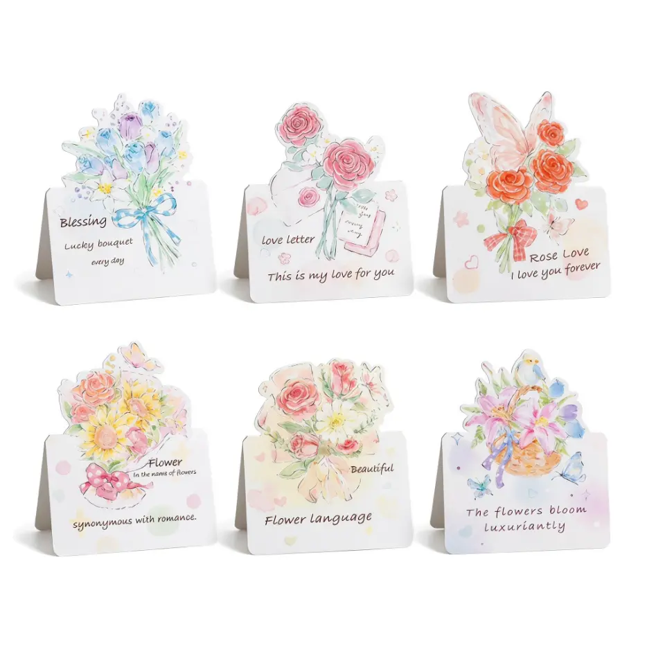 6PCS Mini Watercolor Floral Bouquet Blank Note Cards, Thank You Greeting Cards Multipack for Birthday Mothers Day Wedding Gift Packaging & Table Decorations