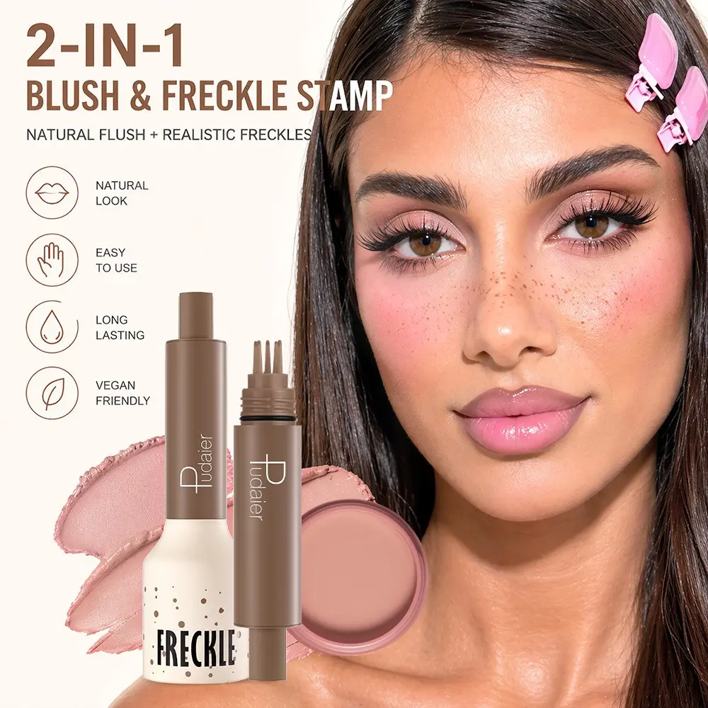 Matte Blush Cream + Freckle Stamp Makeup Set, Highlighting Contour Blush, Realistic Freckle Pen, Spot Corrector Brush