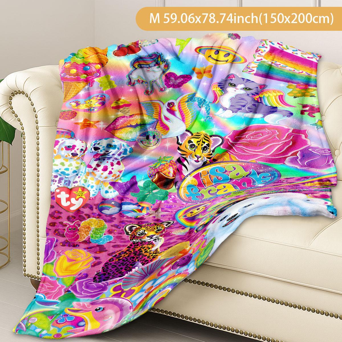 Lisa Frank Collage Themed Blanket, Vibrant & Playful Style, Features Colorful Characters, Soft and Warm, Perfect for Home Relaxation, Flannel Blankets